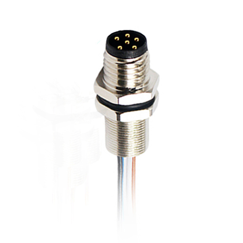 M8 6pins A code male straight rear panel mount connector,unshielded,single wires,brass with nickel plated shell